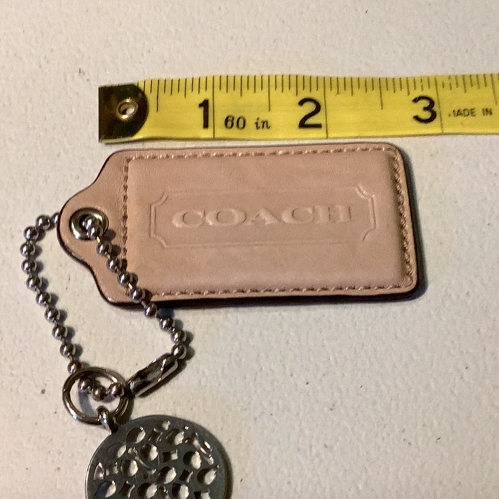 Coach light tan leather tag and circular metal monogram tag set - Picture 3 of 5